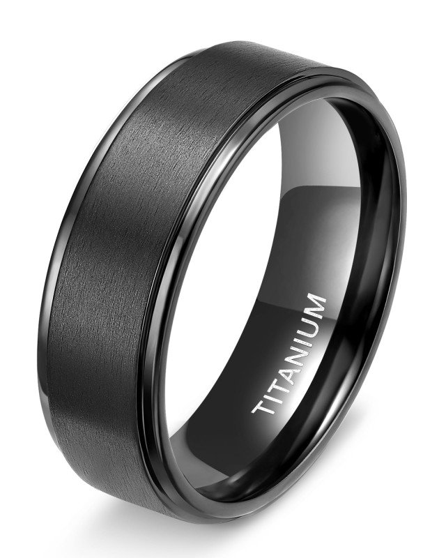 Black Titanium Tread Pattern Band Ring