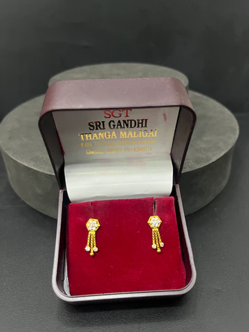 Gold Hanging multiple Chain Studs 18K